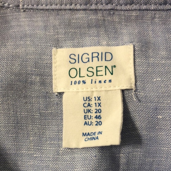 Sigrid Olsen Light Blue Linen Quarter Button-Up Lightweight Long Sleeve Top 1X - Picture 6 of 10
